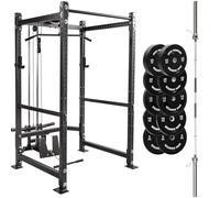 GYM MASTER GM3 Power Rack Cable System 150kg Plates and Olympic Barbell - H:206cm, D:90cm + 6ft Int'l barbell