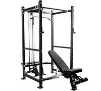 GYM MASTER GM3 Power Rack Squat Cage with Dual Cable System and Bench - Power Rack: H226CM, D90cm