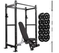 GYM MASTER GM3 Power Rack With Bench, Barbell and Weights Set - Power Rack H:186cm, D:60cm + 6ft Int'l barbell