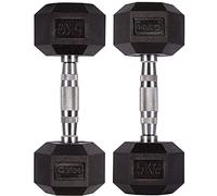 GYM MASTER Hex Dumbbells - Rubber Encased Cast Iron Hand Weights and Optional 3 Tier Rack - Pair of 05KG (10KG Total)