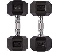 GYM MASTER Hex Dumbbells - Rubber Encased Cast Iron Hand Weights and Optional 3 Tier Rack - Pair of 10KG (20KG Total)