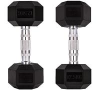 GYM MASTER Hex Dumbbells - Rubber Encased Cast Iron Hand Weights and Optional 3 Tier Rack - Pair of 12.5KG (25KG Total)