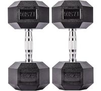 GYM MASTER Hex Dumbbells - Rubber Encased Cast Iron Hand Weights and Optional 3 Tier Rack - Pair of 17.5KG (35KG Total)