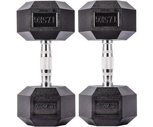 GYM MASTER Hex Dumbbells - Rubber Encased Cast Iron Hand Weights and Optional 3 Tier Rack - Pair of 17.5KG (35KG Total)