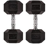 GYM MASTER Hex Dumbbells - Rubber Encased Cast Iron Hand Weights and Optional 3 Tier Rack - Pair of 20KG (40KG Total)