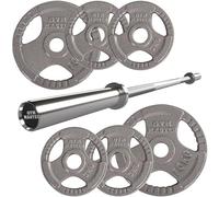GYM MASTER Olympic 5ft Barbell Bundle with 40kg Tri Grip Cast Iron Weight Set (7 Items)