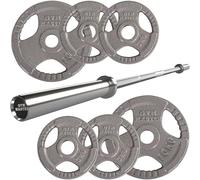 GYM MASTER Olympic 6ft Barbell Bundle with 40kg Tri Grip Cast Iron Weight Set (7 Items)