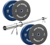 GYM MASTER Olympic Weight Bar and Coloured Bumper Weights Plates - 7ft barbell + 50kg plates