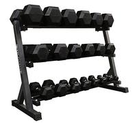 GYM MASTER Rubber Hex Dumbbell Set with 3-Tier Storage Rack