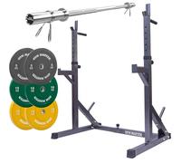 GYM MASTER Squat Rack With Barbell and 60kg Coloured Bumper Weights