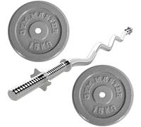 GYM MASTER Standard EZ Curl Bar & 30kg Cast Iron Weights Bundle - 1" Barbell & Plates