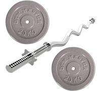 GYM MASTER Standard EZ Curl Bar & 40kg Cast Iron Weights Bundle - 1" Barbell & Plates