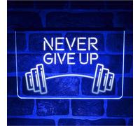 Gym Never Give Up Neon LED Light Sign - Inspirational Wall Decor for Home Gym, Bedroom - Colurful Hanging Motivtional Quote (Multi-colour)