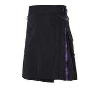 Gym Pants Men Tartan Print Drop Crotch Pleated Design Moisture Wicking Workout Trousers Stretch Fabric Purple