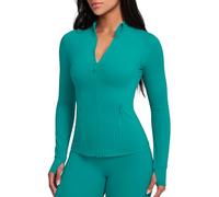 GYM RAINBOW Womens AiringBrez Full Zip Workout Jacket Lightweight Waist-Snatching Hip Length Athletic Gym Running Jacket, Blue Grass, M