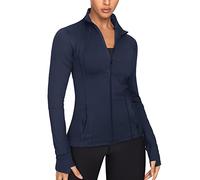 GYM RAINBOW Women's Lightweight Running Jackets Cottony-Soft 4-Way Stretch Zip up Slim Fit Workout Yoga Athletic Jacket, A-navy, Small