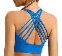 GYM RAINBOW Women's Strappy Longline Sports Bra Crisscross Back Medium Support Padded Workout Tank Yoga Crop Top, Jazz Blue, S