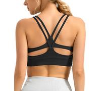 GYM RAINBOW Women's Strappy Longline Sports Bra Crisscross Back Medium Support Padded Workout Tank Yoga Crop Top, #2 Black, S