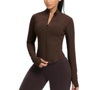GYM RAINBOW Womens Zip Up Workout Jakcets Lightweight Slim Fit Running Athletic Jackets with Thumb Holes, #1 Roasted Brown, Small