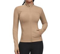 GYM RAINBOW Workout Jackets for Women, Full Zip Slim Fit Lightweight Athletic Running Sports Track Jacket with Pockets, #1 Khaki, XS