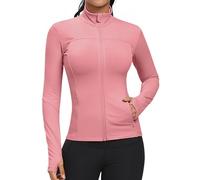 GYM RAINBOW Workout Jackets for Women, Full Zip Slim Fit Lightweight Athletic Running Sports Track Jacket with Pockets, 1-pink, XS
