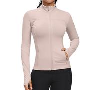 GYM RAINBOW Workout Jackets for Women, Full Zip Slim Fit Lightweight Athletic Running Sports Track Jacket with Pockets, 1-apricot, L