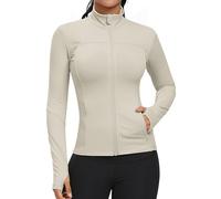 GYM RAINBOW Workout Jackets for Women, Full Zip Slim Fit Lightweight Athletic Running Sports Track Jacket with Pockets, #1 Ivory White, M