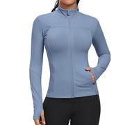 GYM RAINBOW Workout Jackets for Women, Full Zip Slim Fit Lightweight Athletic Running Sports Track Jacket with Pockets, Dusty Blue, XL