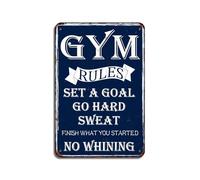 Gym Rules Set A Goal Go Hard Sweat Finish What You Started No Whining Retro Look Metal 8X12 Inch Decoration Crafts Sign for Home Gym Farm Garden Garage Inspirational Quotes Wall Decor