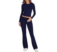 Gym Set for Women,Women's Tracksuit Two Piece Outfit Long Sleeve Fold-over Crop Top and Low Rise Flare Pants Set