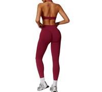 Gym Sets for Women 2 Piece Halter Backless Sports Bras Hidden Scrunch Leggings Seamless Yoga Workout Outftis Tracksuits Set
