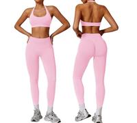 Gym Sets for Women 2 Piece Halter Backless Sports Bras Hidden Scrunch Leggings Seamless Yoga Workout Outftis Tracksuits Set