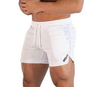 Gym Shorts for Mens Athletic Workouts Quick Dry Lightweight Elastic Waist Sports Running Hiking Shorts with Pockets(White,Large)