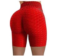 Gym Shorts for Women Bubble Ruched Booty Shorts High Waisted Cycling Red