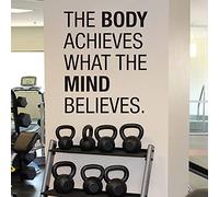 Gym Stickers Quotes The Body Achieves What The Mind Believes Sports Exercise Inspirational Quote Wall Decal Workout Fitness 75x92cm