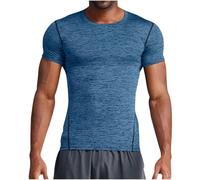 Gym T Shirts Compression Shirt Men Muscle Fit Sports Workout Short Sleeve Plain T-Shirt Solid Color Tee Shirts Round Neck Summer Tops Mens Tshirts for Running Fitness Cycling and Training Navy