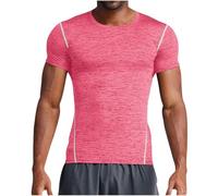Gym T Shirts Compression Shirt Men Muscle Fit Sports Workout Short Sleeve Plain T-Shirt Solid Color Tee Shirts Round Neck Summer Tops Mens Tshirts for Running Fitness Cycling and Training Pink