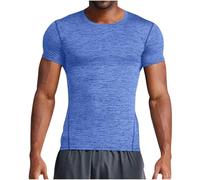 Gym T Shirts Compression Shirt Men Muscle Fit Sports Workout Short Sleeve Plain T-Shirt Solid Color Tee Shirts Round Neck Summer Tops Mens Tshirts for Running Fitness Cycling and Training Blue