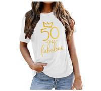 Gym T Shirts for Women 50th Birthday Fifty 50 Years Old Party Short Sleeve Graphic Shirt UK (White, L)