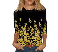 Gym Top, Tops Women's Summer Fashion Casual Seven Quarter Sleeve Floral Print Stand Collar Pullover Top Oversized T Shirts for Women Womens Blouses Women's Checkered(3-Orange,XXL)