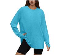 Gym Tops for Women Oversized Workout Top Loose Long Sleeve Athletic Shirt with Thumb Hole Crew Neck Fitness Training Running Top Yoga Tee Shirt Ladies Casual Pullover Blouses Sky Blue