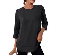 Gym Tops for Women UK 3/4 Sleeve Tee Crew Neck Shirts with Sun Protection Exercises Quick Dry Breathable Hiking Running Sports Yoga Top Summer T Shirt Casual Blouse Black S 5