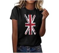Gym Tops for Women UK Blouses Plus Size Britain Flag Print Tees Tunic Loose Fit Blouse Thin Activewear Vocation Clothing Women's T-Shirts Crew Neck Union Jack Tshirts Short Sleeve Summer Tops Loose