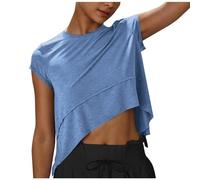 Gym Tops for Women UK, Ladies Workout Tank Tops Oversized Crop Sleeveless Tee Loose Fit Boxy Basic Yoga Active Summer Sport Running T Shirts Cotton Solid Moisture Wicking Tshirts Blue