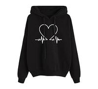 Gym Tops Hooded Sweatshirt for Women Love Print Oversize Leisure Comfortable Long Sleeve Hoodie Plus Plain Drawstring Blouse Hooded Sweatshirt Black