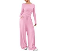 Gym Tracksuit Womens Full Set, Boat Neck Long Sleeve Tops Slim Fit Tops Wide Leg Full Length Trousers With Pockets Loose Fit Pants Avtivewear Sportwear Lougne Wear Suits Plain Sutis Yoga Workout Suits