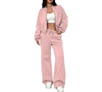 Gym Tracksuit Womens Full Set, Zip Up Sweatshirt Jacket Round Neck Long Sleeve Coat Drawstring Elasticated Waist Pants Wide Leg Trousers Light Leisure Gym Workout Sweatsuit Streetwear