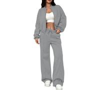 Gym Tracksuit Womens Full Set, Zip Up Sweatshirt Jacket Round Neck Long Sleeve Coat Drawstring Elasticated Waist Pants Wide Leg Trousers Light Leisure Gym Workout Sweatsuit Streetwear