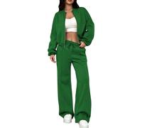 Gym Tracksuit Womens Full Set, Zip Up Sweatshirt Jacket Round Neck Long Sleeve Coat Drawstring Elasticated Waist Pants Wide Leg Trousers Light Leisure Gym Workout Sweatsuit Streetwear