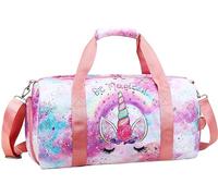 Gym Travel Duffle Bag for Girls - Gymnastics Sports Dance Bag with Shoe Compartment & Wet Pocket Unicorn Kids Travel Bag Teens Weekender Sleepover Carry On Bag, Pink Unicorn Flower, S, Fashionable